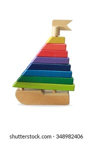 Wooden Toy Boat  On White Background