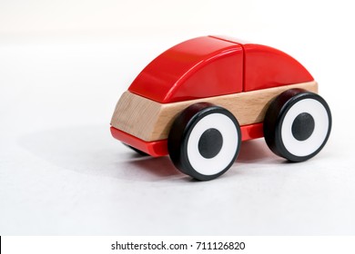 Wooden Toy Car Isolated On White Background