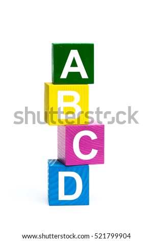 wooden toy cubes with letters. Abcd