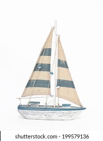 Wooden Toy Sailing Boat On White Background