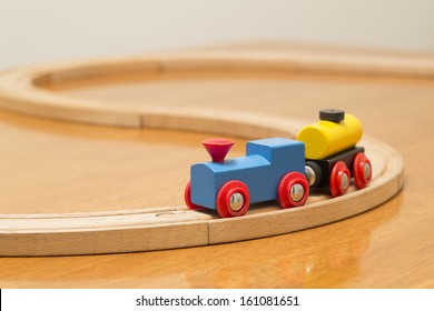 Wooden Toy Train Set On Tracks