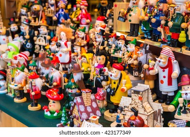 Wooden Toys At Christmas Market Of Chinese Tower In Munich, , Germany