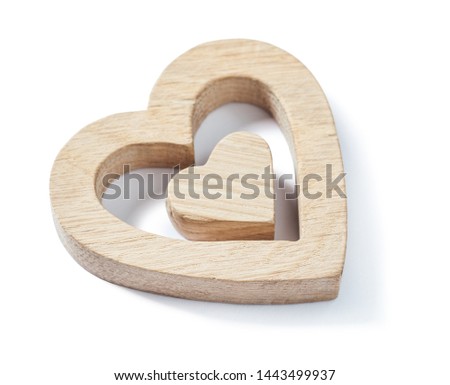 wooden toys wood hearts isolated on white background