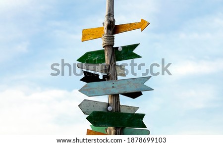 Wooden traditonal direction sign, Crossroad signpost