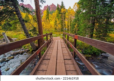 Wooden Trail Bridge in Colorado Aspen Area. Colorado, United States.