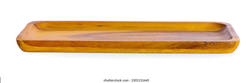 wooden trays on white background