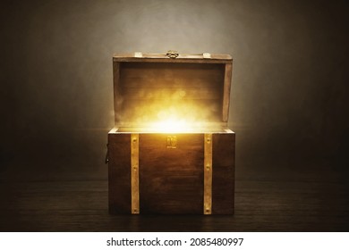 Wooden treasure chest on dark background - Shutterstock ID 2085480997
