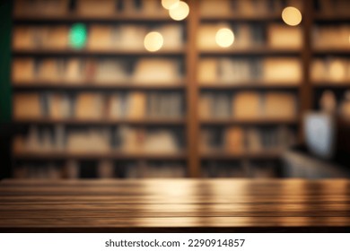 Wooden tree with books on blur background of library with bookshelf. Flawless - Shutterstock ID 2290914857