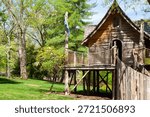 Wooden treehouse rustic structure elevated playhouse tree house architecture childhood play outdoor playhouse forest treehouse backyard structure May 15, 2015 Nashville, Tennessee