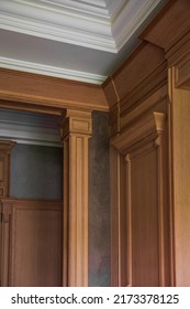 Wooden Trim With Moldings In A Stylish Interior, Close-up Element