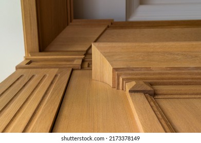 Wooden Trim With Moldings In A Stylish Interior, Close-up Element