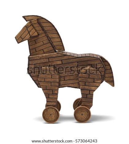 Wooden Trojan Horse Isolated on White Background.