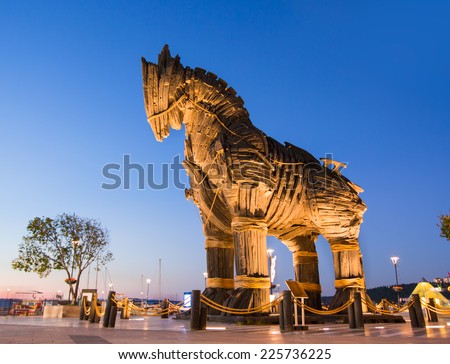 Wooden troy horse view in Canakkale, Turkey. After the filming of the movie Troy
