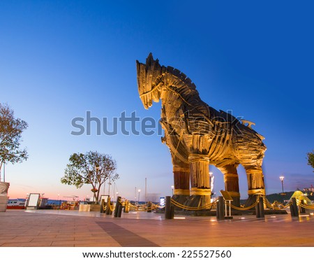 Wooden troy (trojan) horse view in Canakkale, Turkey. After the filming of the movie Troy