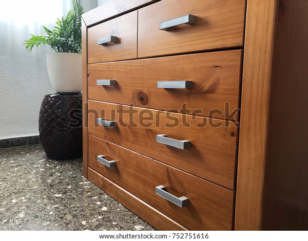 Wooden Tv Cabinet Metal Seen Perspective Stock Photo Edit Now