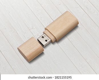 Wooden USB Flash Drive Mockup
