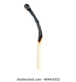 Wooden Used Burnt Match Isolated Over The White Background