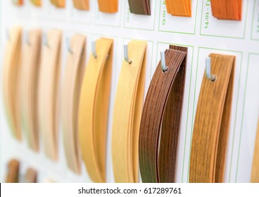 Wooden veneer samples palette closeup