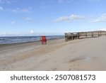 Wooden viewpoint on Imbé beach in Brazil.