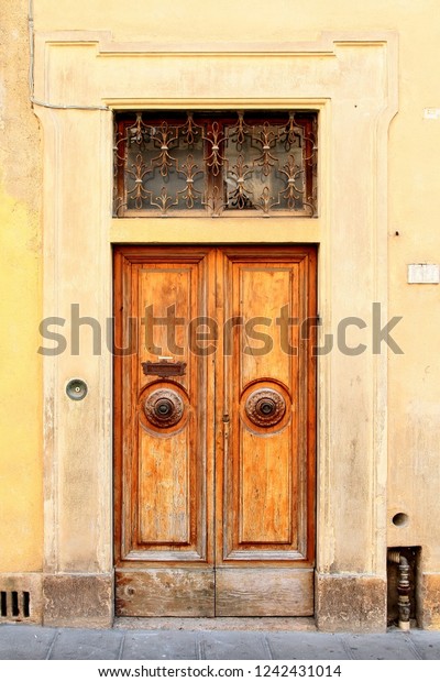 Wooden Vintage Double Entry Door Iron Stock Photo Edit Now