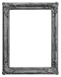 Wooden Vintage Rectangular Silver-plated, Silver Antique Empty Picture Frame, Isolated On White Background