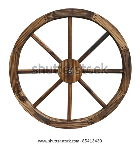a wooden wagon wheel isolated on white background