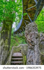 Wooden Walkway And Bridge In The Felsenmeer Geotope In Hemer