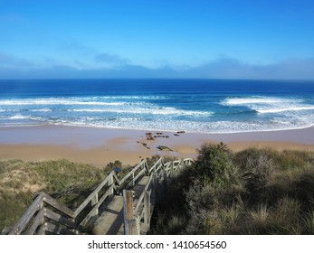 Wooden Walkway, Green Hills And The Nobbies at Phillip Island, Melbourne, Australia