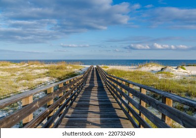 A Wooden Walkway To The Gulf Of Mexico On The Alabama Gulf Coast.