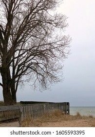 Wooden Walkway Overlooking Scenic Oval Beach On Lake Michigan