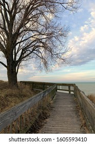 Wooden Walkway Overlooking Scenic Oval Beach On Lake Michigan