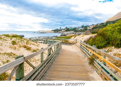 Wooden Walkway Railings and Steps at Boulders Beach by the Penguins in Simons Town Cape Town Capetown Western Cape South Africa Southafrica. - Powered by Shutterstock