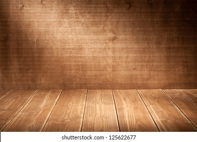 Wooden wall background with spotlight - Shutterstock ID 125622677