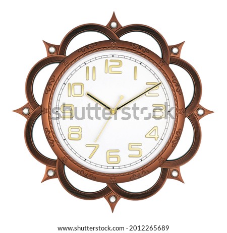 Wooden wall clock isolated on white background