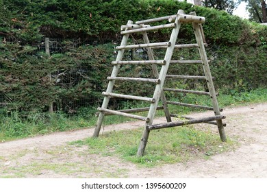 Wooden Wall Of Obstacle Course Ladder Climb Of Wood