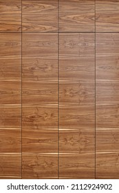 Wooden Wall Panel Made Of Walnut Veneered MDF With Hidden Doors As Background For Design And Decor