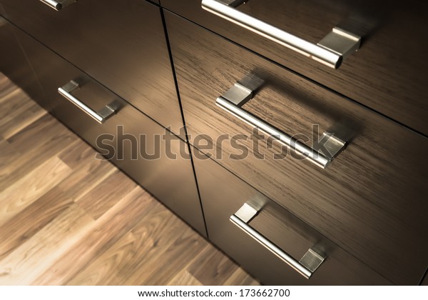 Wooden Wardrobe Drawer Front Metal Handle Stock Photo Edit Now