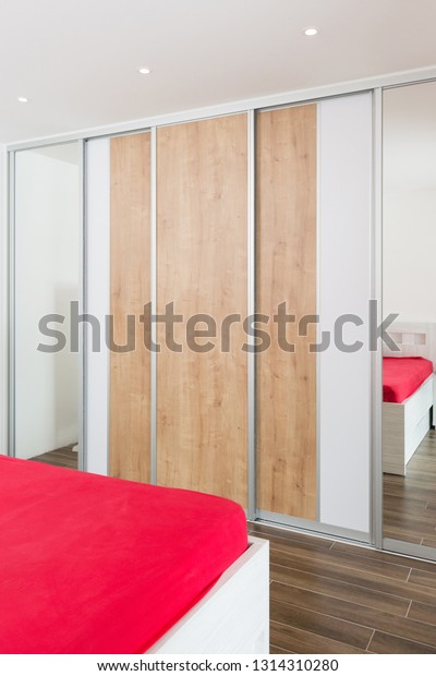 Wooden Wardrobe Mirror Modern Bedroom Stock Photo Edit Now