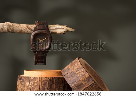 wooden watch with a wooden case made from a logs