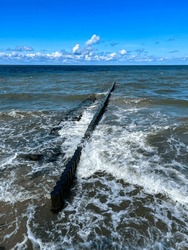 Wooden Wave Breakers In Zelenogradsk, Kaliningrad Region