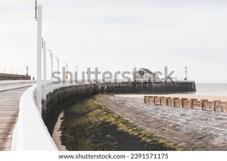 Similar – Image, Stock Photo Wooden white pier topped with a lighthouse in Blankenberge, coast of Belgium