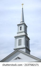 Wooden White Steeple over Old New England Church