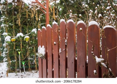 Wooden Wicket In The Backyard In Winter 