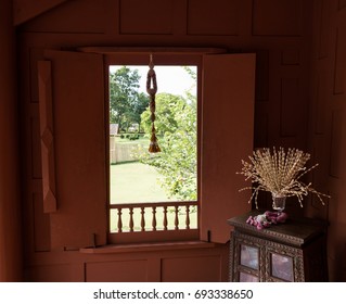 Wooden Window With Decoration At Thai Traditional House