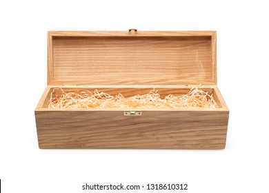 Wooden Wine Gift Box With A Filler Isolated On White