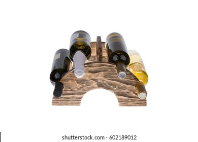 Wooden Wine Rack Isolated On White Background