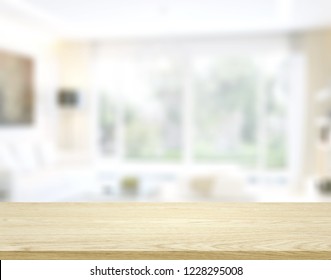 Wooden Worktop On Blur Background