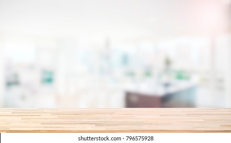 Wooden Worktop On Blur Background