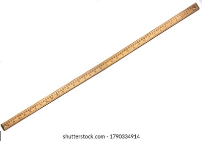 Wooden yardstick on white backgrounds whit centimeters ands inches scales.