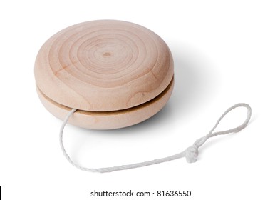 Wooden yo-yo toy isolated on white background.